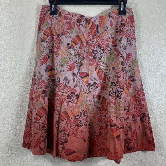 Axcess Liz Claiborne Skirt Floral Tan Orange Brown size 10 Viscose/Linen Blend - Picture 1 of 14